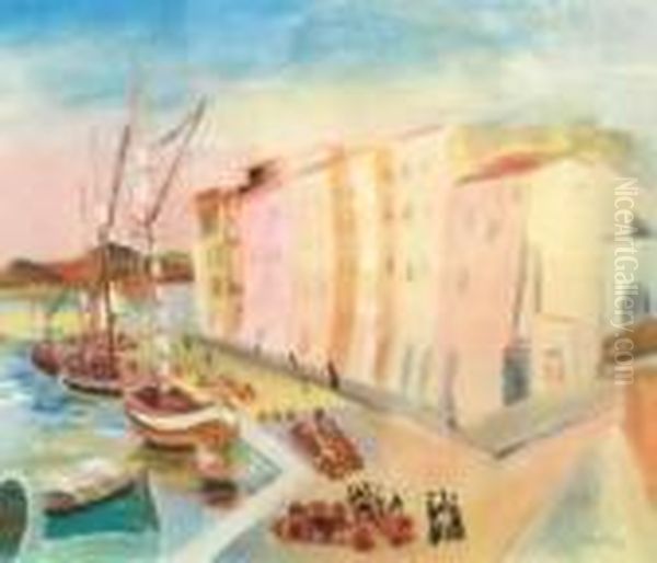 Port De Saint Tropez Oil Painting by Moise Kisling