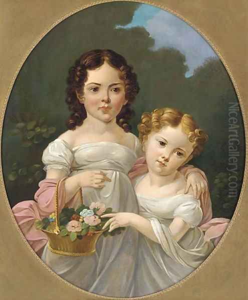 Portrait of two girls Oil Painting by James George O'Brien