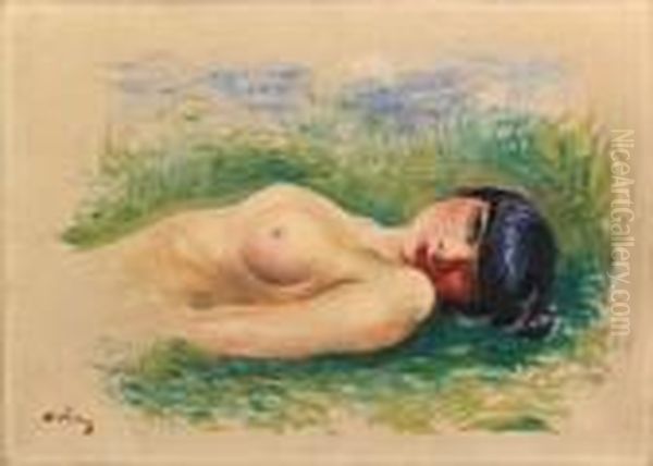 Nu Allong Sur L'herbe Oil Painting by Moise Kisling