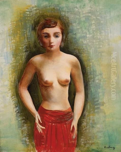 Nu Sur Fond Vert by Moise Kisling