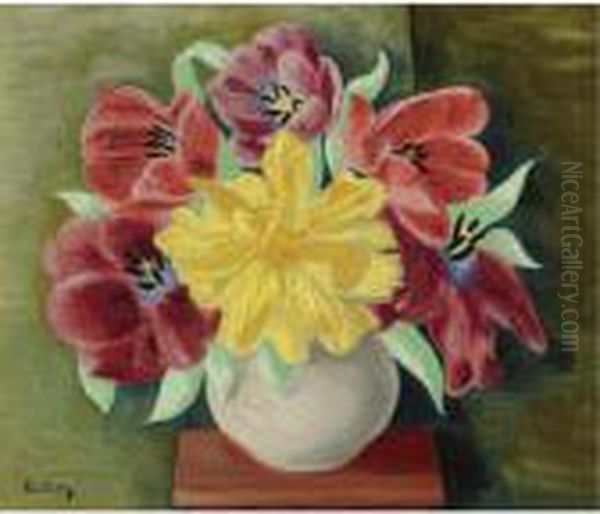 Fleurs Oil Painting by Moise Kisling