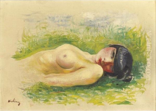 Nu Allonge Sur L'herbe Oil Painting by Moise Kisling