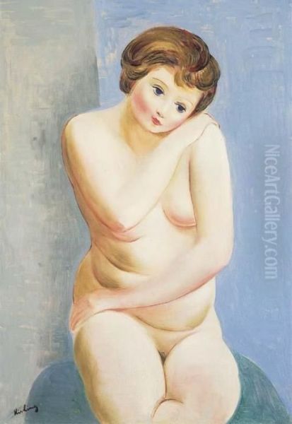 Nu Sur Fond Bleu by Moise Kisling