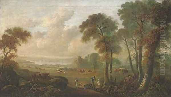 Figures in an Arcadian landscape Oil Painting by Jan Frans Van Bloemen (Orizzonte)