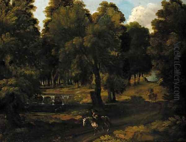 A horseman on a woodland track Oil Painting by Jan Frans Van Bloemen (Orizzonte)