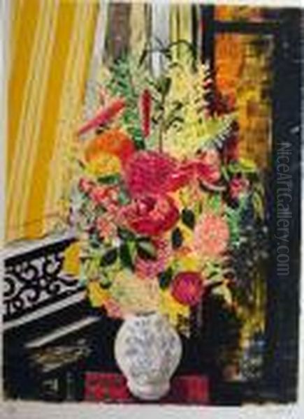 Bouquet De Fleurs A La Fenetre. by Moise Kisling