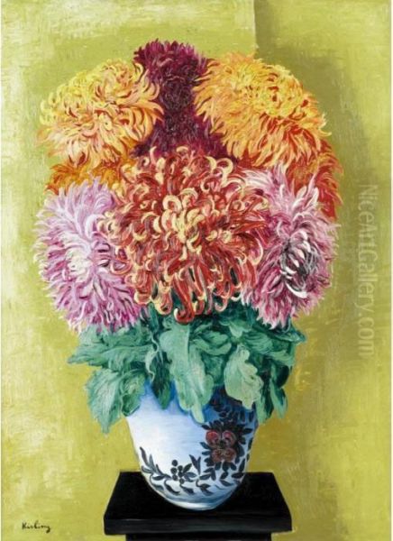 Chrysanthemes Oil Painting by Moise Kisling