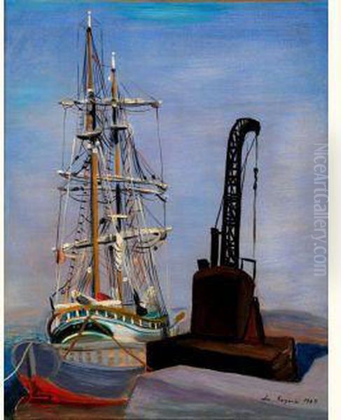 Bateau Et Grue A La Seyne-sur-mer Oil Painting by Moise Kisling