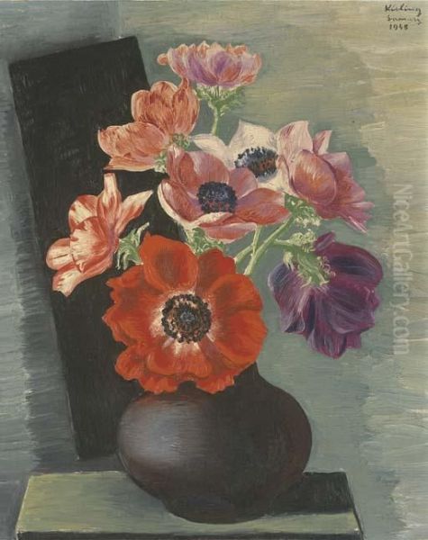 Bouquet D'anemones Oil Painting by Moise Kisling