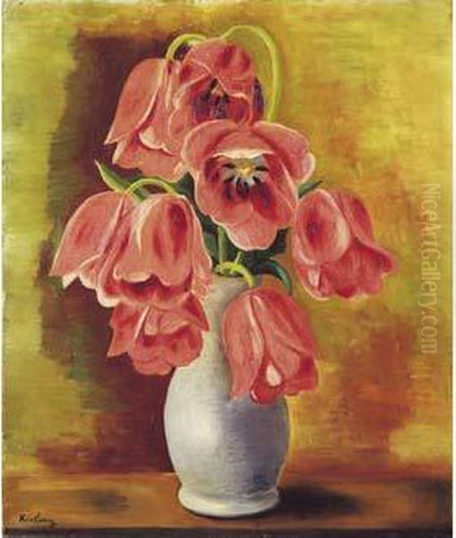 Bouquet De Tulipes, Circa 1935. Oil Painting by Moise Kisling