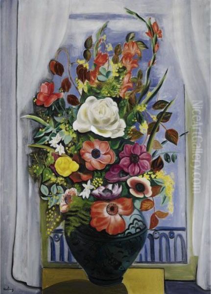 Grand Bouquet Devant La Fenetre Oil Painting by Moise Kisling