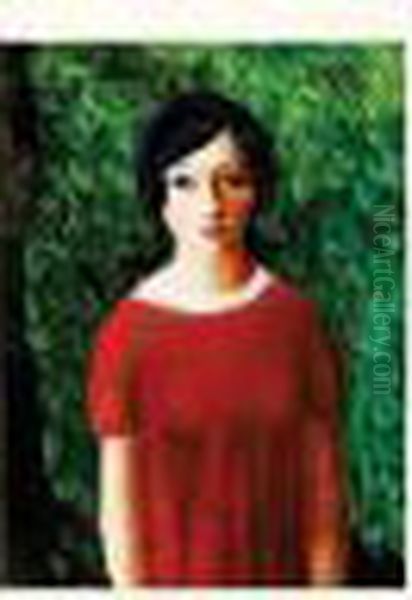 Jeune Fille A La Robe Rouge Oil Painting by Moise Kisling