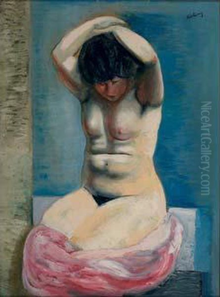 Nu Aux Bras Leves Oil Painting by Moise Kisling