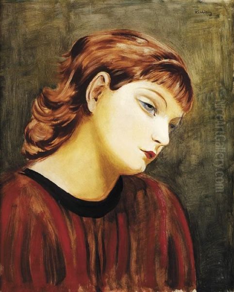 Jeune Fille En Rouge Oil Painting by Moise Kisling