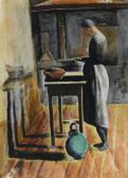 A Woman In The Kitchen Oil Painting by Moise Kisling