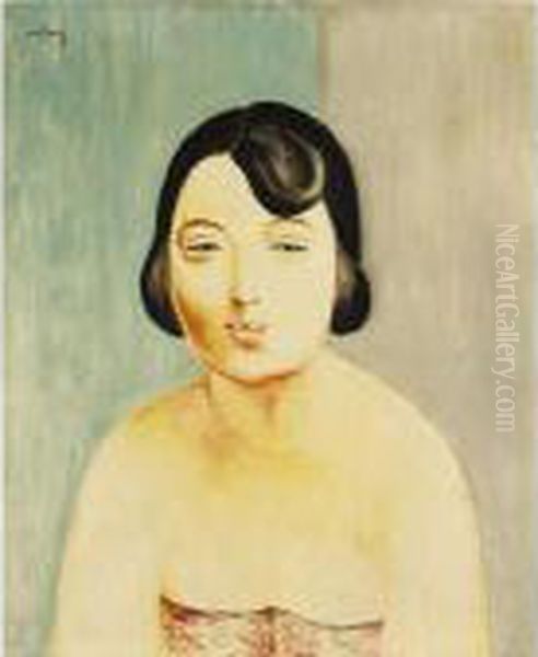 Portrait Au Corsage Rouge Oil Painting by Moise Kisling