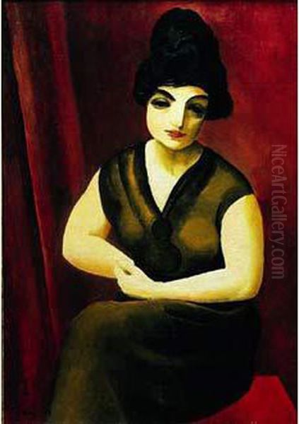 Femme Brune Assise Oil Painting by Moise Kisling