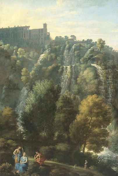 The Falls of Tivoli with the Villa of Maecenas and herdsmen Oil Painting by Jan Frans Van Bloemen (Orizzonte)