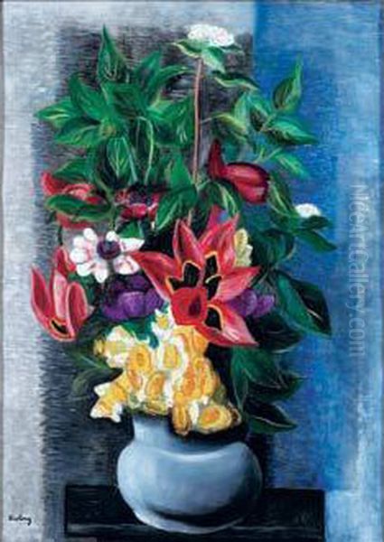 Grand Bouquet Au Vase Gris, Circa 1921 Oil Painting by Moise Kisling