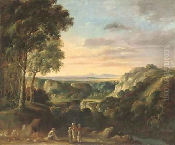 Travellers resting beside a gorge Oil Painting by Jan Frans Van Bloemen (Orizzonte)