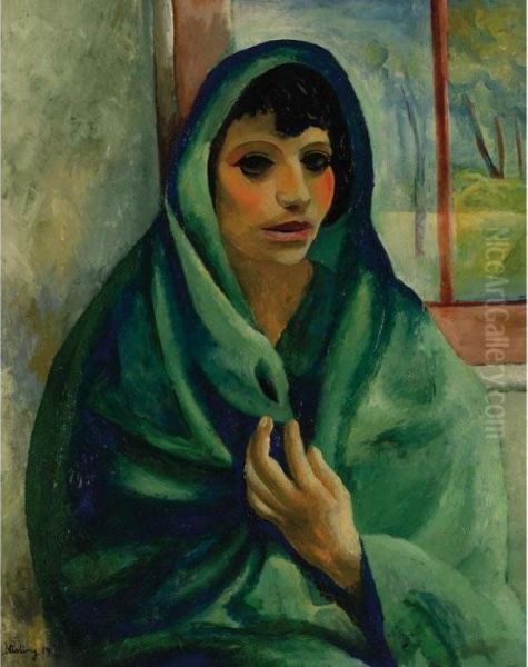 La Fille Au Chale Verte Oil Painting by Moise Kisling