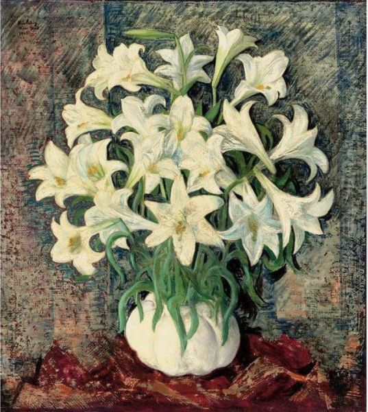 Fleurs Blanches Oil Painting by Moise Kisling