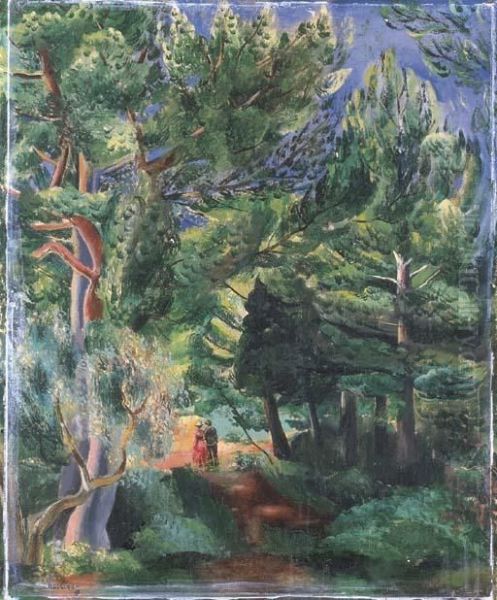 Couple Se Promenant Dans Une Foret Oil Painting by Moise Kisling