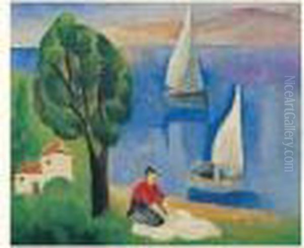 Provence, Lavandiere Devant La Mer Oil Painting by Moise Kisling