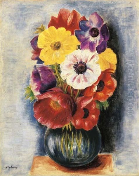 Vase De Fleurs Oil Painting by Moise Kisling