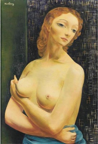 Portrait De Jeune Femme Au Buste Nu (ingrid Rouge) Oil Painting by Moise Kisling