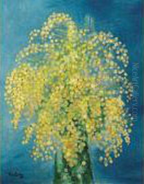 Vase De Mimosas Oil Painting by Moise Kisling