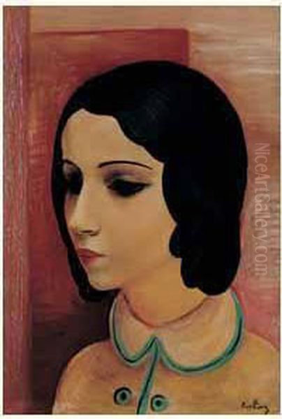 Portrait De Jeune Fille Brune Oil Painting by Moise Kisling