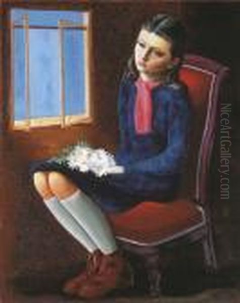 Jeune Fille Assise Aux Marguerites Oil Painting by Moise Kisling