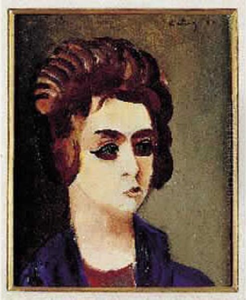 Tete De Jeune Femme Brune Oil Painting by Moise Kisling