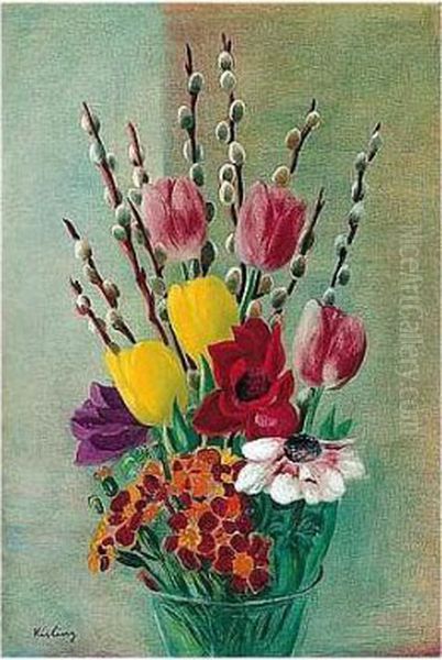 Fleurs Variees Oil Painting by Moise Kisling