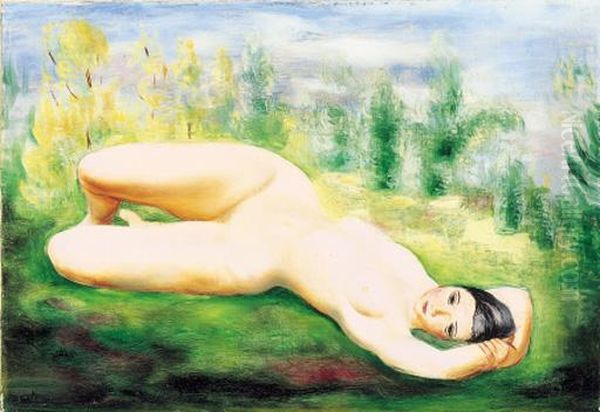 Nu Dans L'herbe Oil Painting by Moise Kisling