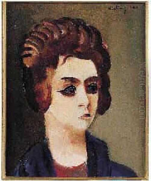 Tete De Jeune Femme Brune Oil Painting by Moise Kisling