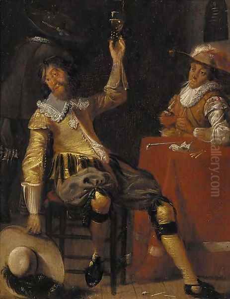 Cavaliers drinking and smoking in a tavern Oil Painting by Jan Olis