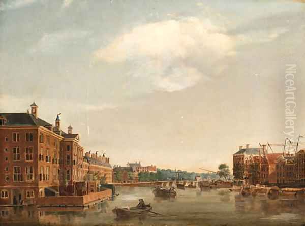 The Diachonie Orphanage on the Amstel looking to the Blauwbrug Bridge, Amsterdam Oil Painting by Isaac Ouwater