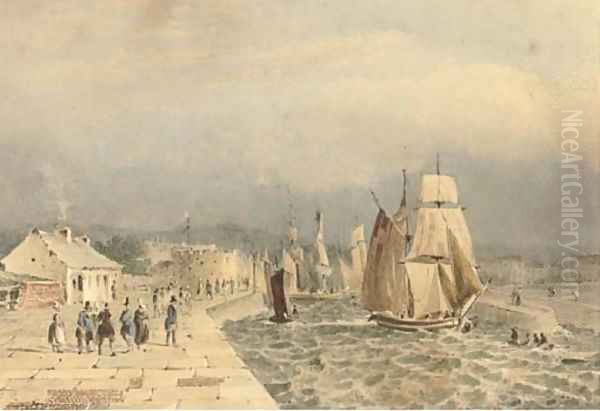 Shipping at the entrance of the port of Havre de Grace Oil Painting by Pierre Justin Ouvrie