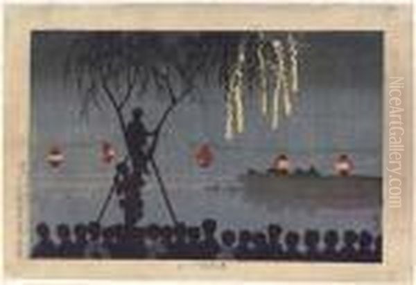 Ikenohata Hanabi Oil Painting by Kobayashi Kiyochika