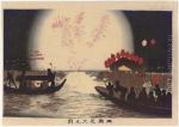 Ryogoku Hanabi No Zu Oil Painting by Kobayashi Kiyochika