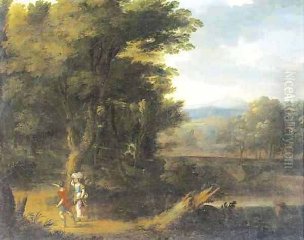 A classical landscape with figures on a track Oil Painting by Jan Frans Van Bloemen, Called Il Orrizonte