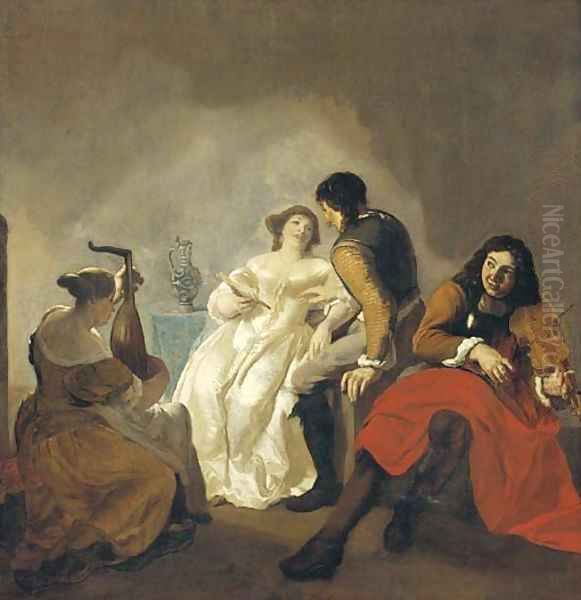 Elegant company making music in an interior Oil Painting by Jacob Ochtervelt