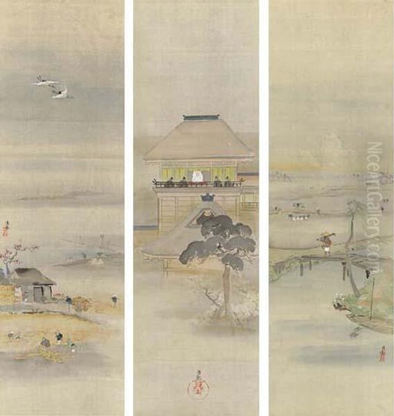 Takatsu No Miya Palace Oil Painting by Kobayashi Kiyochika