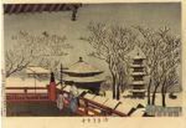 Ueno Toshogu Sekisetsu No Zu (piles Of Snow, Toshogu Shrine, Ueno) Oil Painting by Kobayashi Kiyochika