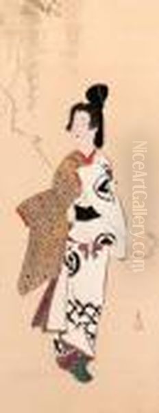 Geisha In Festival Costume Oil Painting by Kobayashi Kiyochika