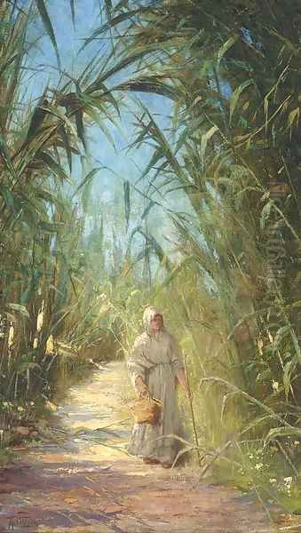 A woman in a South American sugar plantation Oil Painting by Theodor Ohlsen