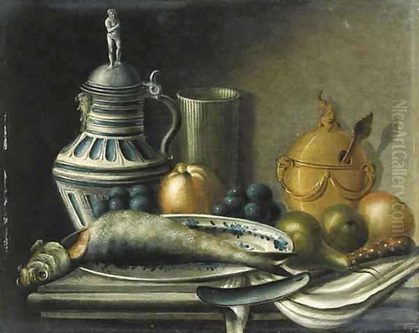 A herring on a plate Oil Painting by Jean-Baptiste Oudry