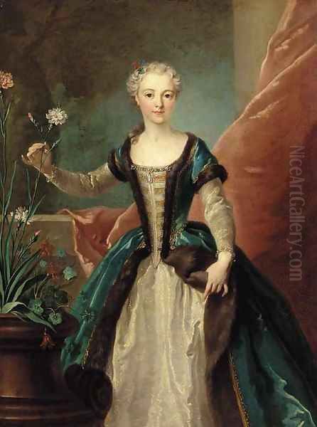 Portrait of a young lady Oil Painting by Jean-Baptiste Oudry